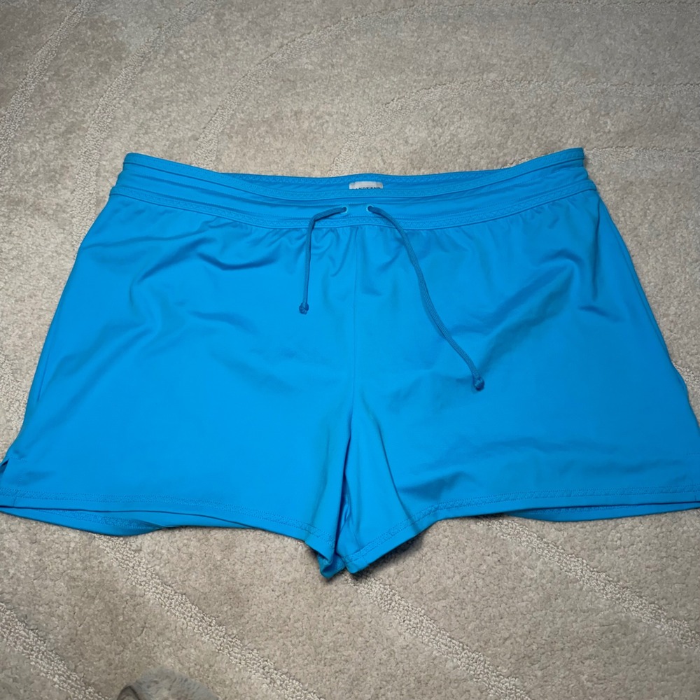 Lands End Womens Turquoise Blue Swim Board Shorts with Built In Liner Size 14